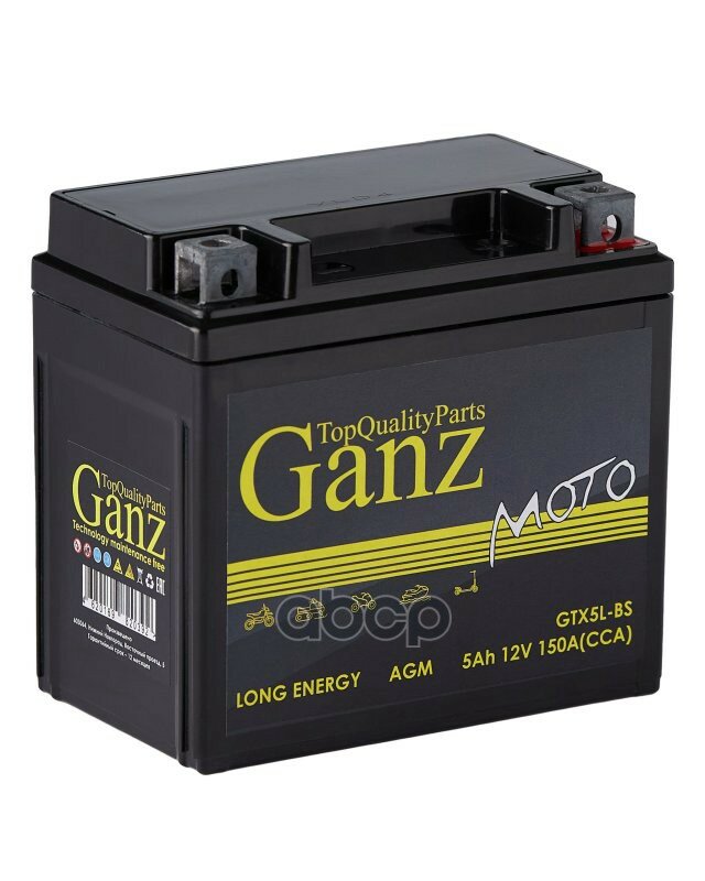 Аккумулятор Ganz Мото Agm 5 А/Ч Обратная 114X69x109 Cca150 А Gtx5l-Bs GANZ арт. GN1205