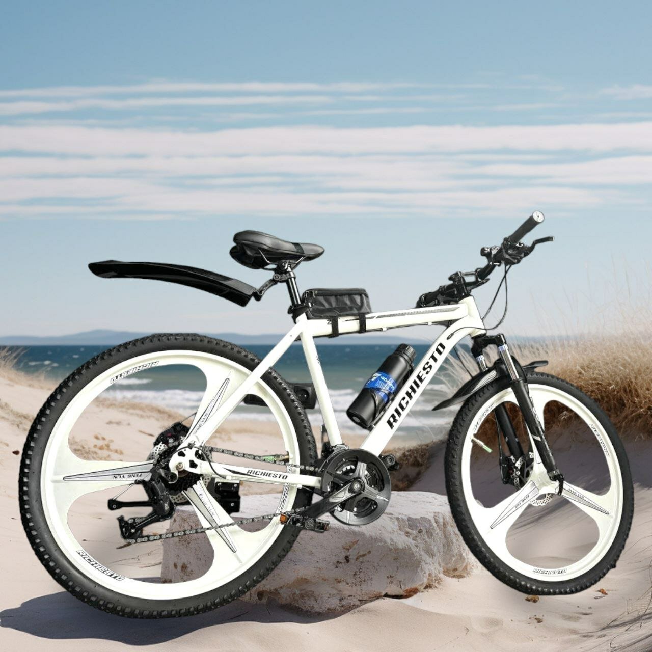 фото Велосипед горный RICHIESTO 26" колёса Литые диски ТРИ луча Взрослый Подростковый Спортивный, белый