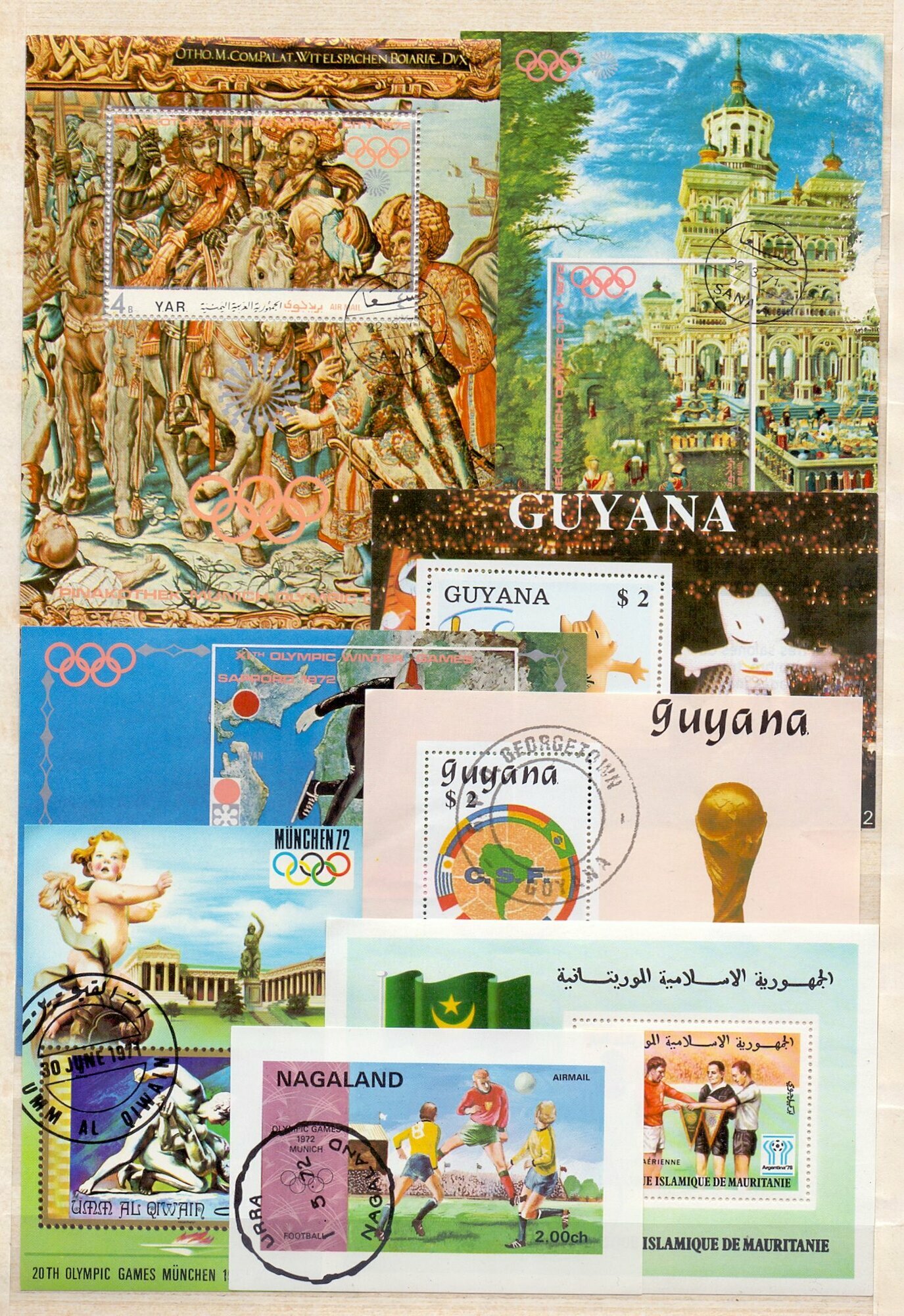 Набор почтовых блоков разных стран. 1970-1994 годы. Спорт. Филгашение. Набор 8 блоков.