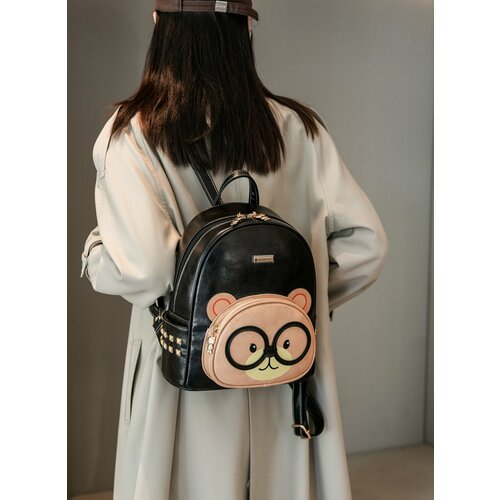 Рюкзак женский Beibaobao городской гладкая экокожа с передним карманом, черный