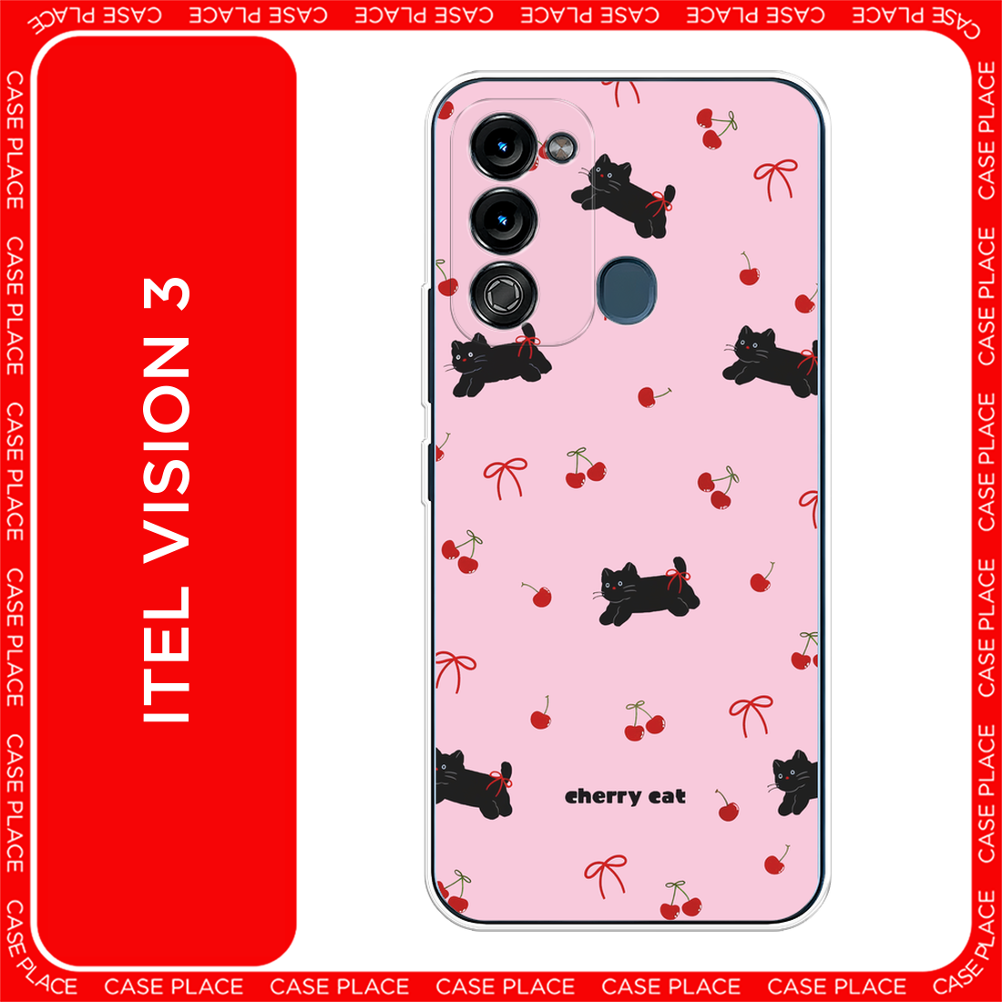 Силиконовый чехол на Itel Vision 3 / Ител Визион 3 с принтом cherry cat ...