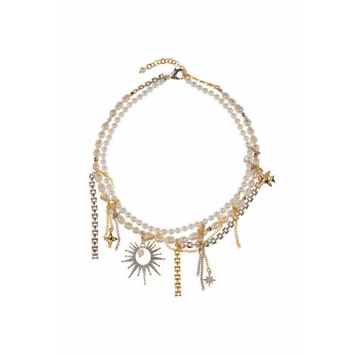 Колье YAROSLAVNA, гематит, жемчуг культивированный, циркон, длина 42 см, серебряный, золотой