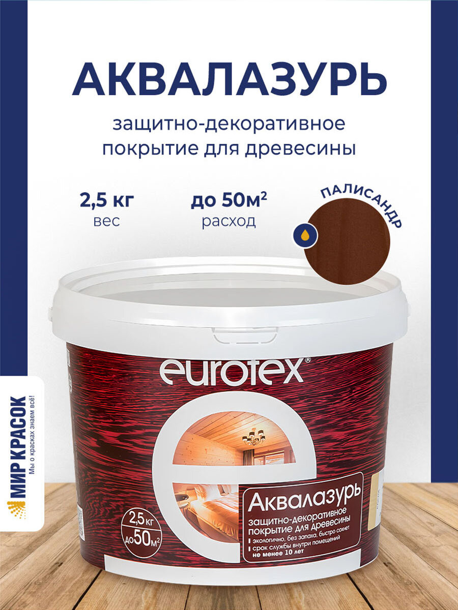 Eurotex Аквалазурь лак защитно декор  для дерева акриловый лессирующий  палисандр  2 5л 