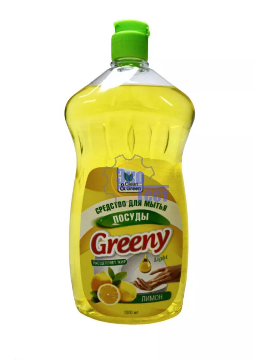 Средство для мытья посуды CLEAN&GREEN Greeny Light, для холодной воды, лимон, 1л