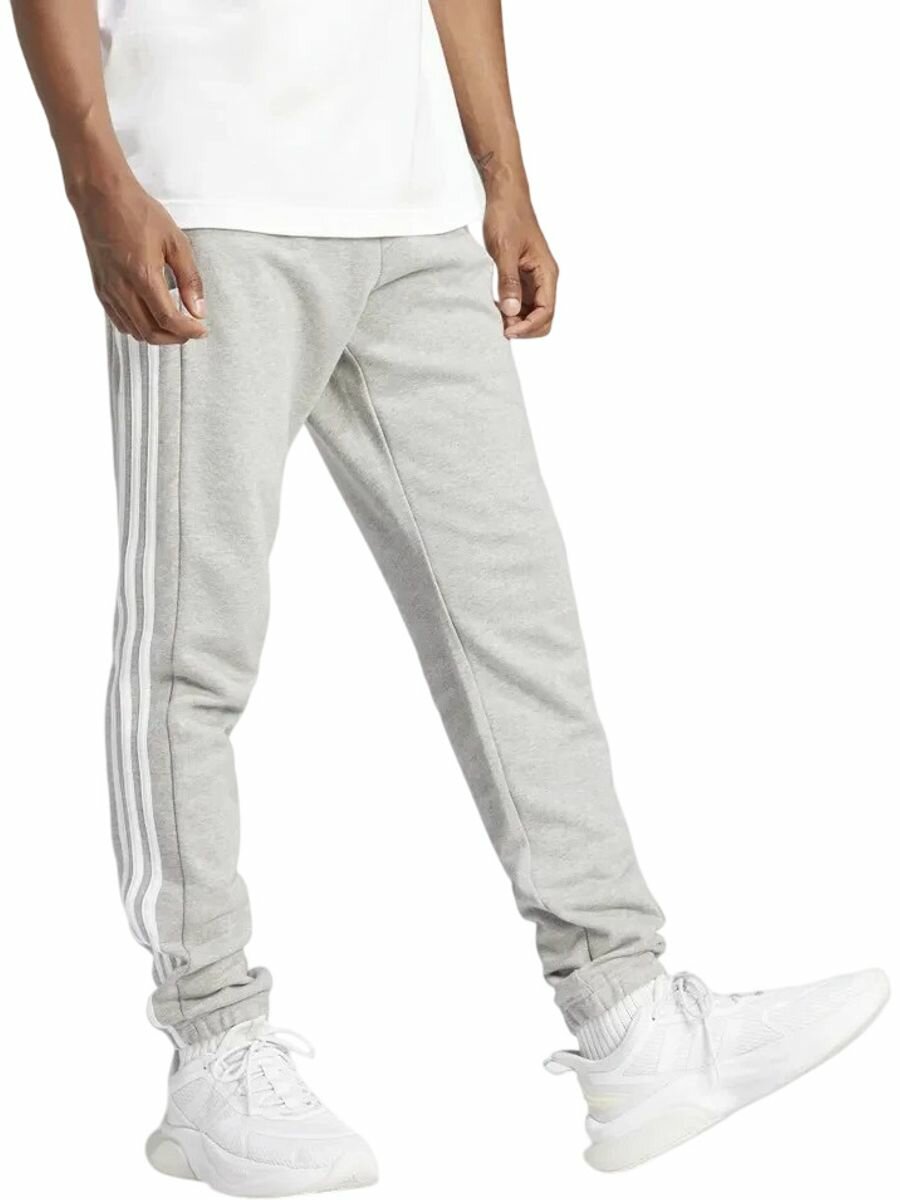 Брюки спортивные adidas Essentials French Terry Tapered Elastic Cuff 3-Stripes Pants, размер M INT, серый — фото 1