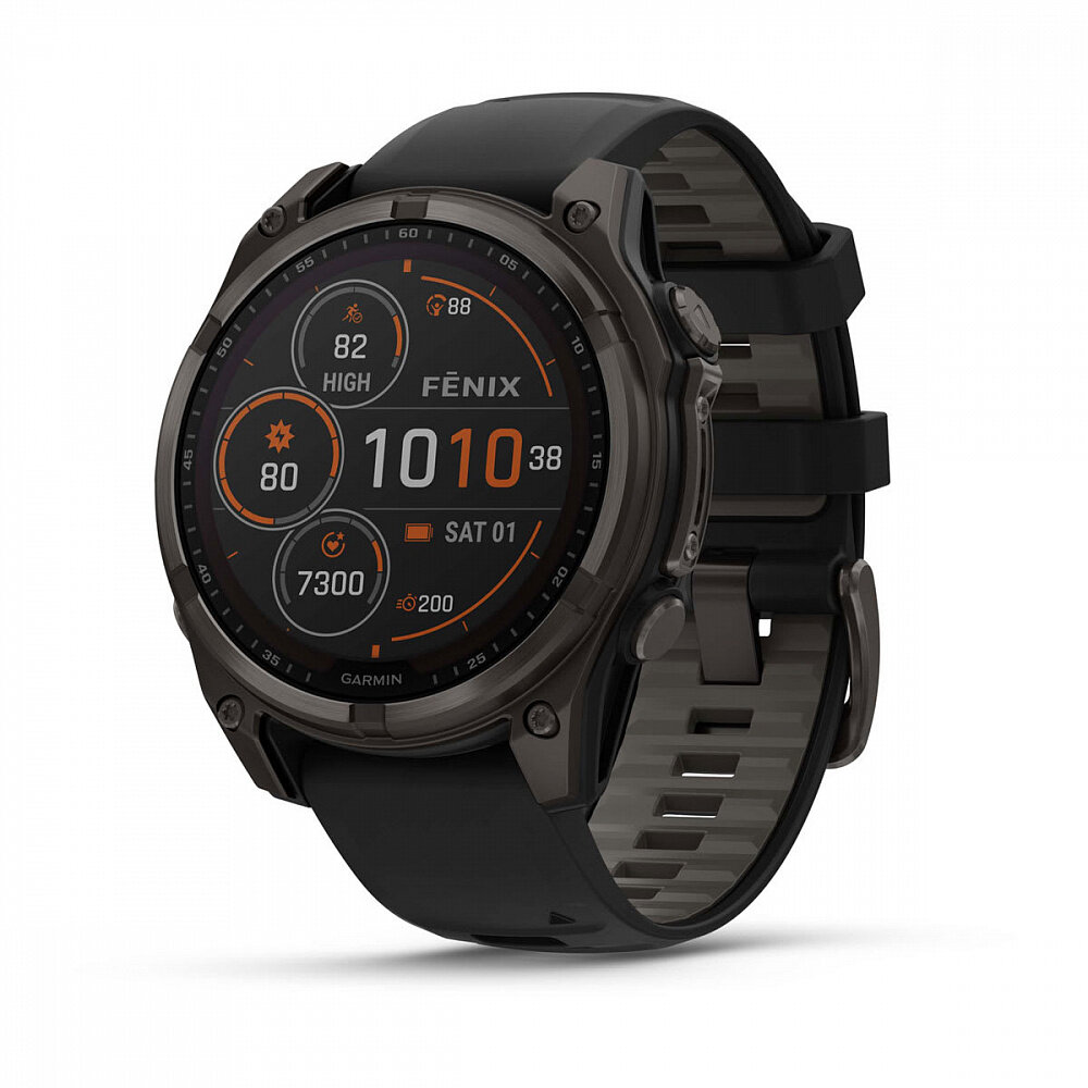 Умные часы Garmin Fenix 8 47 мм Solar, Sapphire, титановый угольно-серый DLC с черным ремешком 010-02906-11