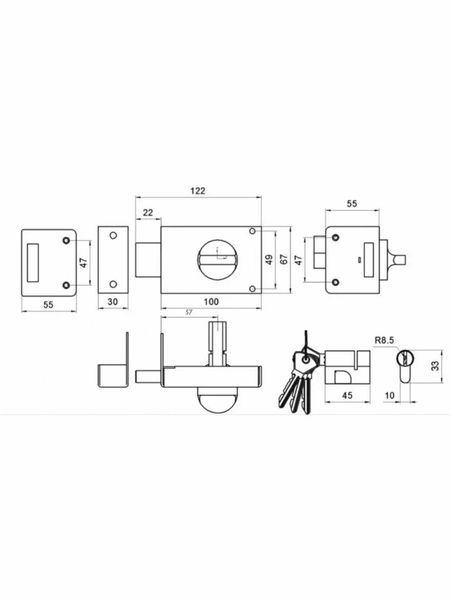 Накладной замок Зенит Омега ЗН1, серебро, цилиндровый, 4 ключа — фото 1