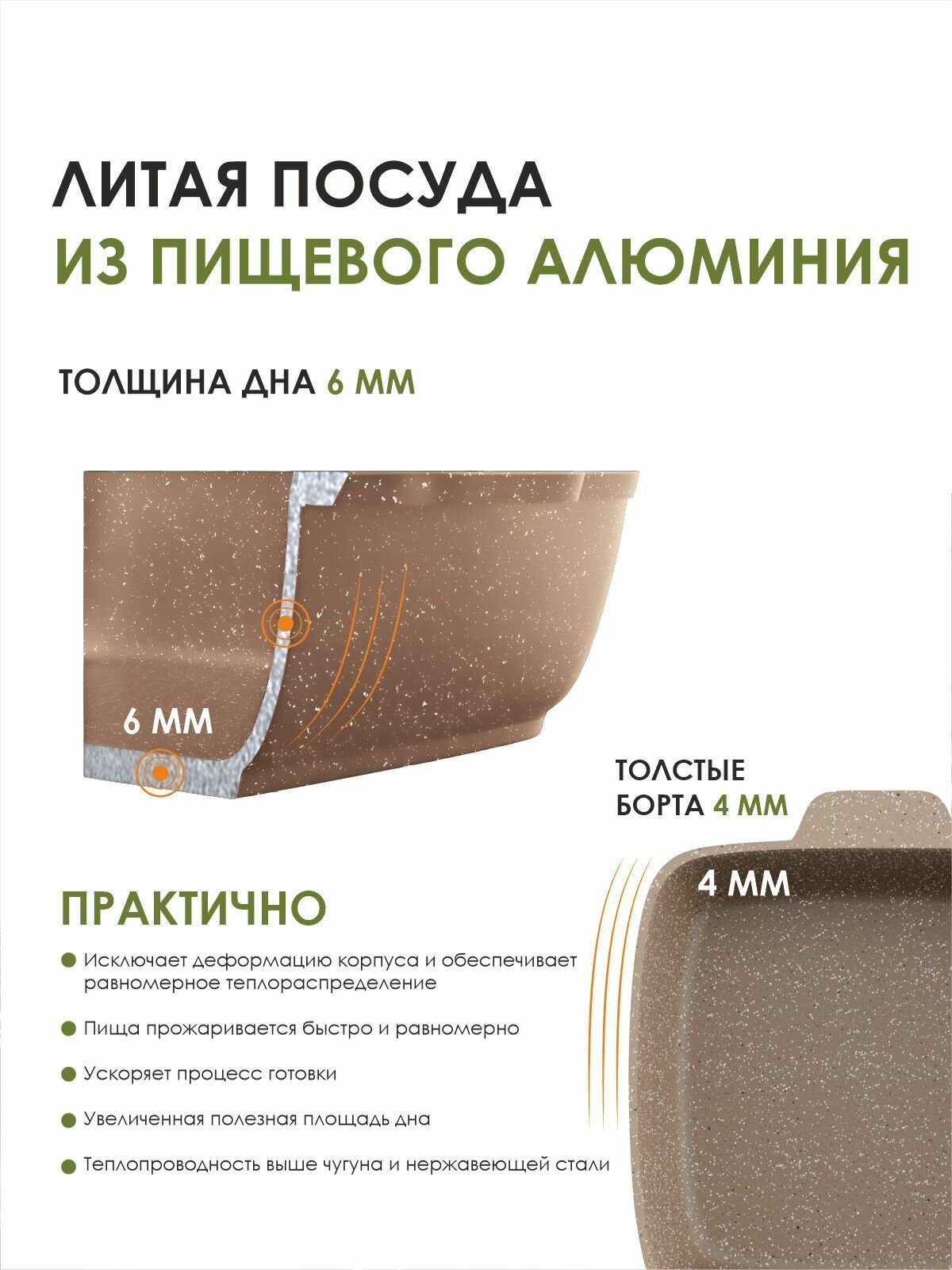 Жаровня квадратная "Мечта" 28*28см Гранит с антипригарным покрытием с крышкой, можно мыть в посудомоечной машине — фото 1
