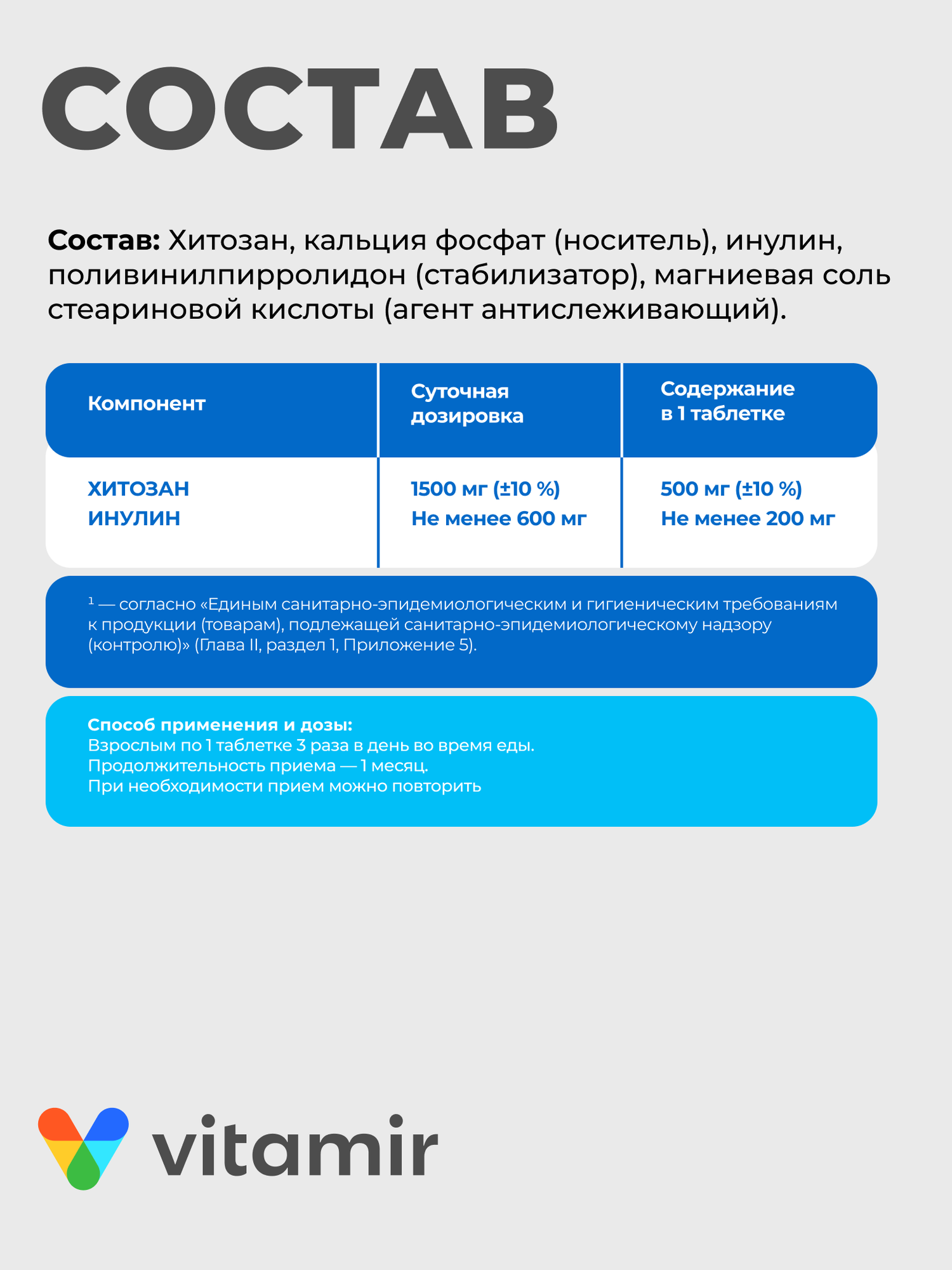 Хитозан форте VITAMIR PRO / БАД Хитозан для похудения и детокс очищение организма / 100 таблеток — фото 1