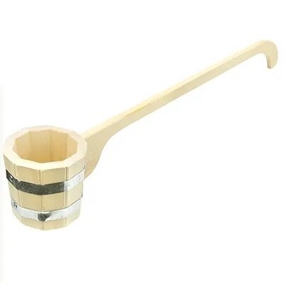 Деревянный черпак LK 05 л диаметр 13 см высота 12 см длинная ручка 70 см двойная металлическая обвязка липа