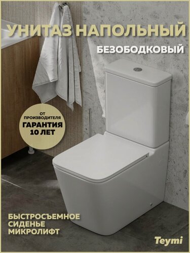 Изображение товара Унитаз напольный безободковый с быстросъемным сиденьем микролифт Teymi Helmi R T40327