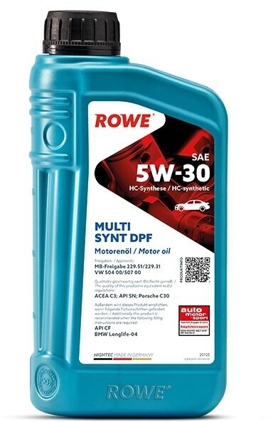 Синтетическое моторное масло ROWE Hightec Multi Synt DPF SAE 5W-30, 1 л, 1 л