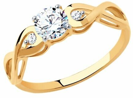 Кольцо помолвочное Diamant online, красное золото, 585 проба, фианит, размер 15.5, прозрачный