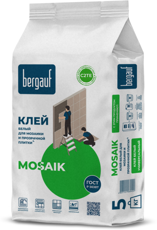 фото Клей для мозаики и прозрачной плитки Bergauf Mosaik 5 кг