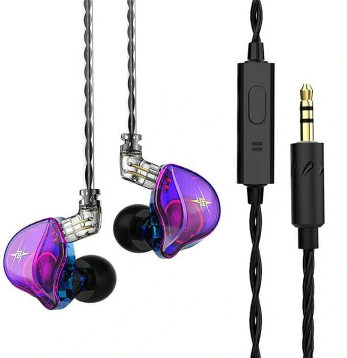 Наушники-мониторы QKZ ZXT HIFI Басс Спорт с шумоподавлением - Hi-Res Аудио фиолетовый, прозрачный