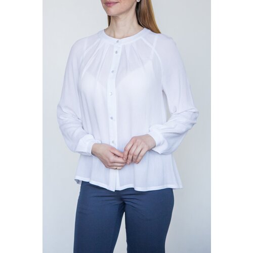 фото Блуза galar, классический стиль, свободный силуэт, длинный рукав, однотонная, размер 170-100-108, белый
