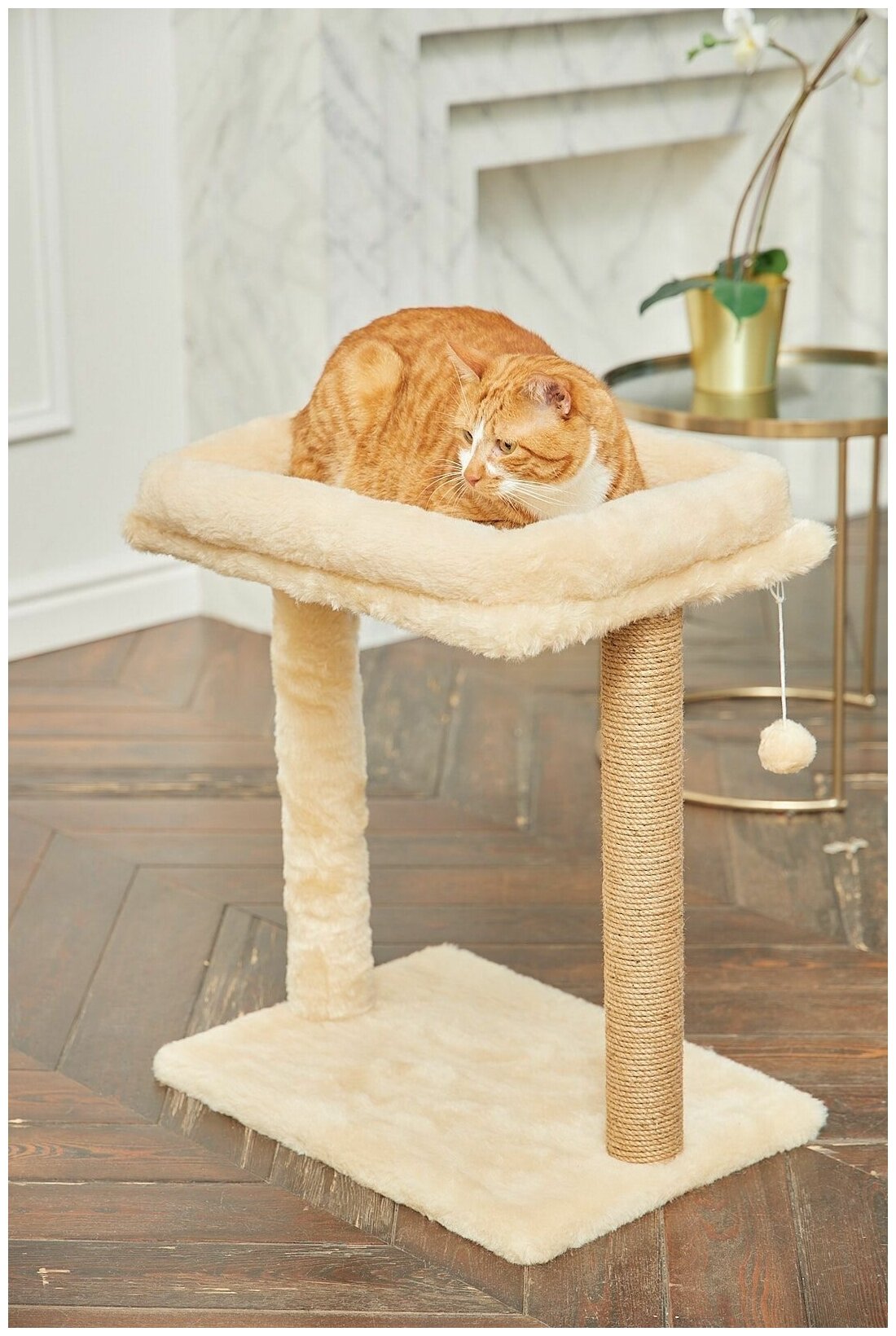 Когтеточка для кошки с бортиком большим лежаком 50х35см, столбик 50см "Вау Биг" бриси - фотография № 9