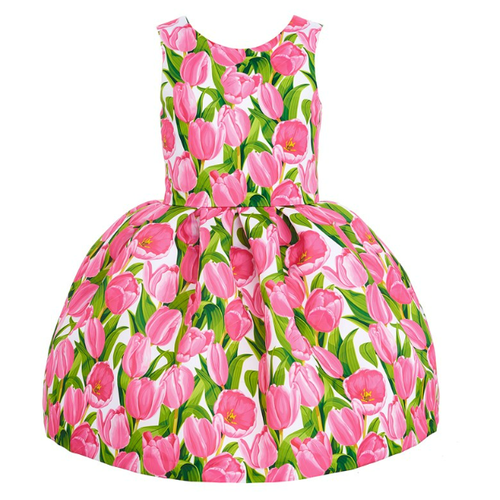 фото Платье piccino bellino, флористический принт, размер 146, розовый