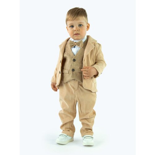 Комплект для малышей пиджак, жилетка, брюки, рубашка, бабочка CHADOLLS из вельвета бежевого цвета, размер 104
