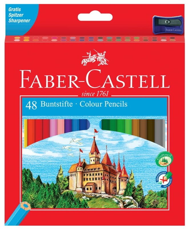 Карандаши цветные Faber-Castell ECO замок с точилкой 48 шт. - фото №1