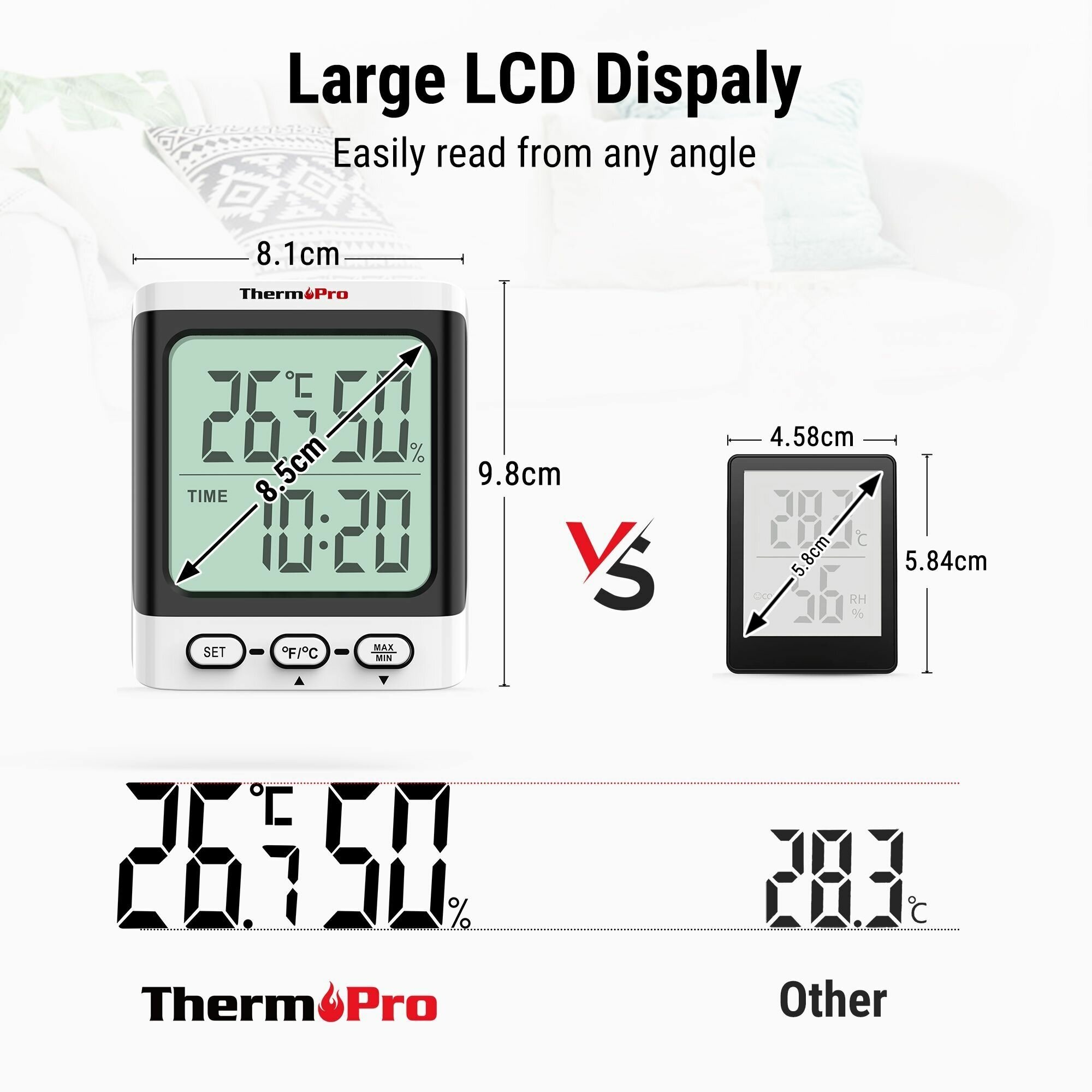 Thermopro TP152 домашний цифровой термометр-гигрометр с часами и большим ЖК-дисплеем - фотография № 2