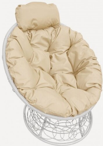 Изображение товара Кресло M-group Папасан мини ротанг белое + бежевая подушка