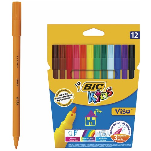 Фломастеры BIC 888695, комплект 3 шт. фломастеры bic kids visa 12 цветов суперсмываемые вентилируемый колпачок европодвес 889695 888695