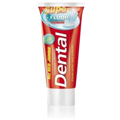 Зубная паста Dental Hot Red Jumbo Super Fluor Protection Суперзащита с фтором Rubella, 250 мл rubella зубная паста dental hot red jumbo propolis whitening прополис отбеливание 250 мл 2шт