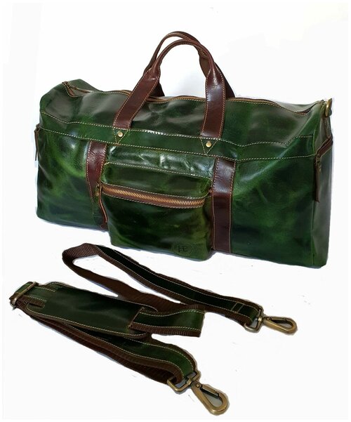 Сумка дорожная Black Buffalo Bags, натуральная кожа, 15х25х48 см, ручная кладь, плечевой ремень, зеленый