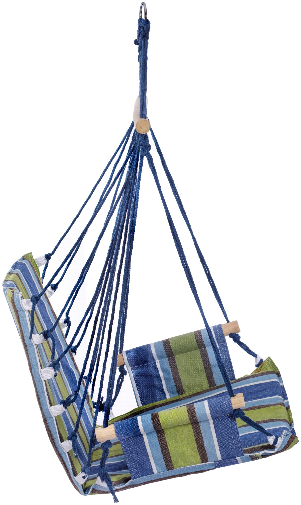 Гамак-кресло подвесное с подлокотниками (голубой/синий/салатовый, хлопок) 56x102 см - фотография № 2