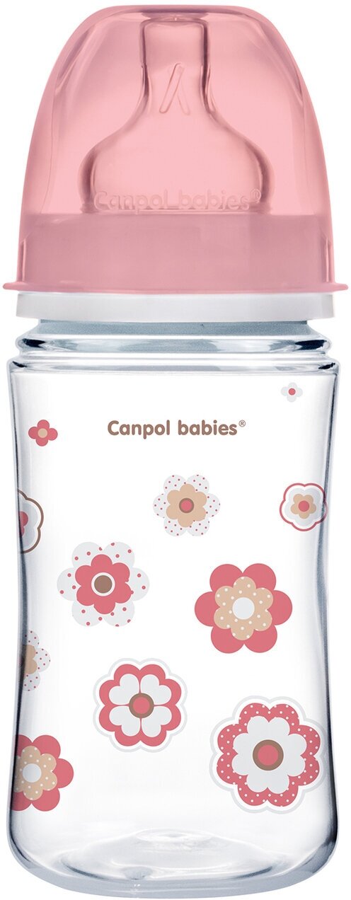 Бутылочка для кормления Canpol Babies PP EasyStart с широким горлышком антиколиковая, 240 мл, 3+ Newborn baby, цвет: розовый