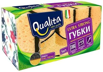 Губка Qualita Extra Strong 5 шт, бежевый / черный