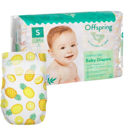 Offspring подгузники, S 3-6 кг. 48 шт. расцветка Ананасы, OF01S48PHP