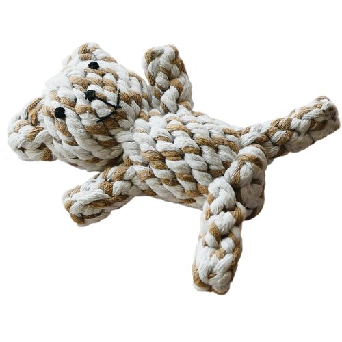 Кусалка для собак FISSA Плетеный мишка, бело-коричневый, игрушка для собак, хлопок, 15 см, х/б