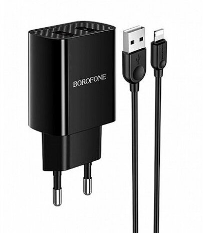 Сетевое зарядное устройство 2USB 2.1A в комплекте с кабелем Apple 8-pin Borofone BA53A 1м Black