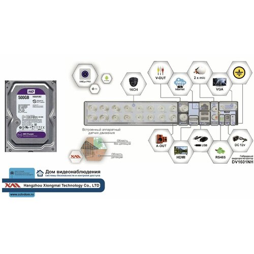 Видеорегистратор видеонаблюдения на 16 камер до 2мП (HDD500Gb)