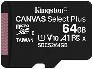Карта памяти Kingston micro SDXC 64GB Class10 UHS-I Canvas Select Plus (SDCS2/64GBSP)