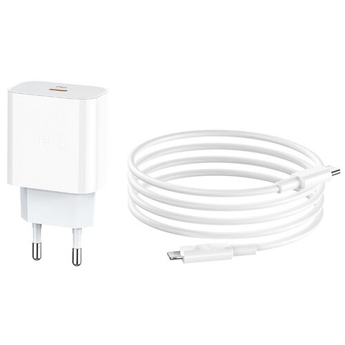 фото Сетевое зарядное устройство hoco c76а type-c 20w speed charger pd белый + кабель (для iphone 11-12 серий)