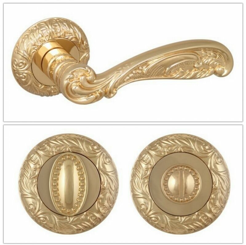 Комплект ручек для дверей Fuaro BRILLIANT_SM_GOLD-24_W золото 24К (ручка + завертка WC)