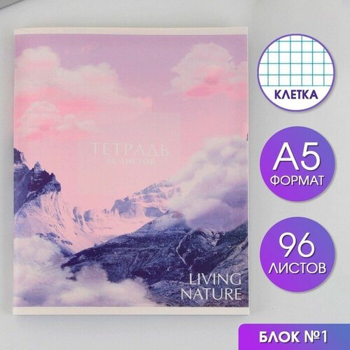 Тетрадь А5, 96 листов на скрепке, «Горы» , обложка мелованный картон 230 гр, внутренний блок №1, в клетку 80 гр, белизна 96% тетрадь listoff в клетку а5 96 л