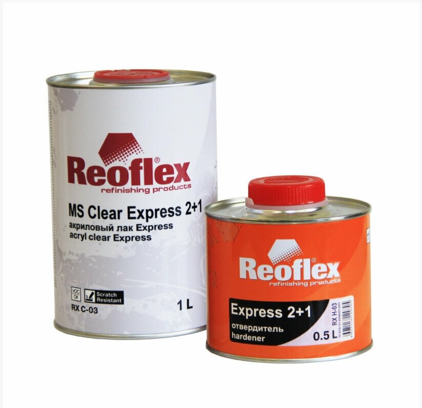 REOFLEX RX C-03/1000+RX H-03/500 Лак акриловый "REOFLEX" 2K 2+1 Экспресс (1 л) (прозрачный) (+ отвердитель (0,5л))