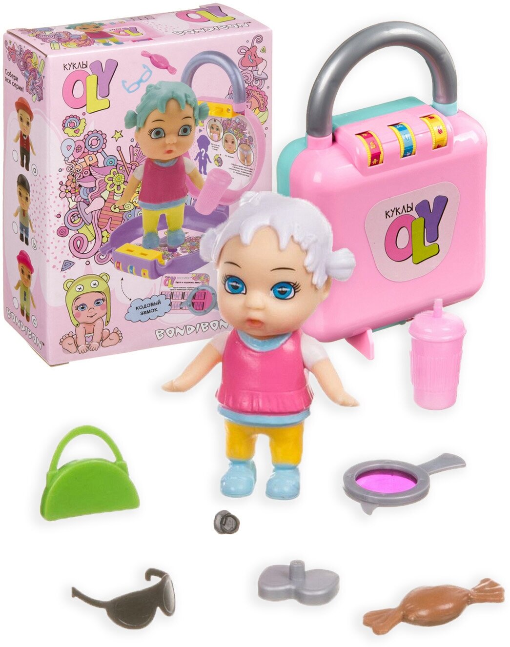 Куколка OLY в парике и аксессуарами в чемоданчике на кодовом замке №4