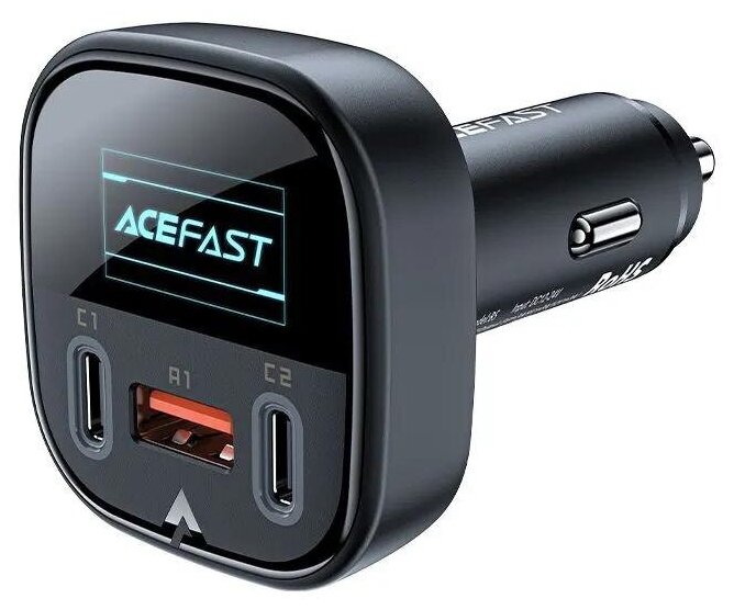 Автомобильное зарядное устройство ACEFAST B5 101W 2C+A metal car charger с умным OLED дисплеем. Цвет: черный