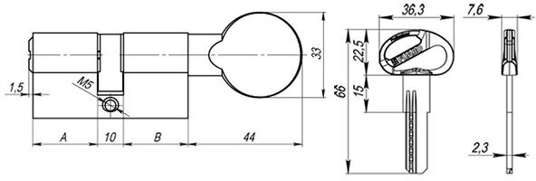 Цилиндровый механизм Fuaro (D-PRO502) D-PRO5002 Knob 60 (25+10+25) BL черный 5Key