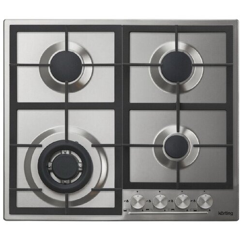 Встраиваемые газовые панели Korting Газ Crystal 60x51 см газовая независимая электроподжиг газ-контроль чугунные решетки в комплекте - подставка WOK и адаптер для кофейника нержавеющая сталь 2538900₽
