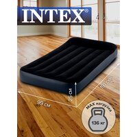 Матрас надувной односпальный Intex Twin Pillow Rest с подголовником + встр. насос 220В 99х191х25см 64146