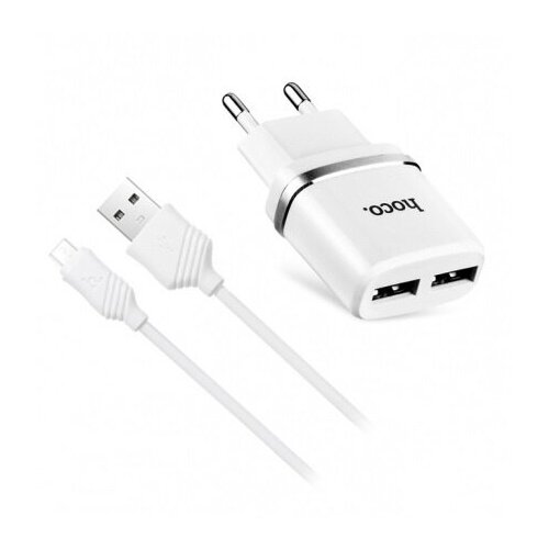 Сетевое зарядное устройство USB Hoco C12 (2 порта/2A) + кабель MicroUSB белый