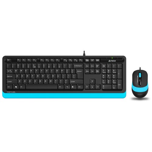 Комплект клавиатура + мышь A4Tech F1010, черный/голубой, английская/русская комплект клавиатура мышь a4tech fstyler f1010 black blue