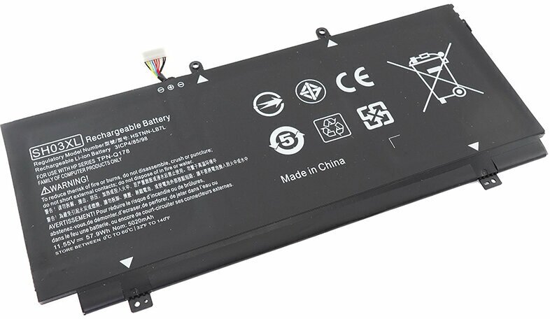 Аккумулятор OEM (совместимый с SH03XL) для ноутбука HP Spectre X360 11.55V 5020mAh черный (короткий шлейф)