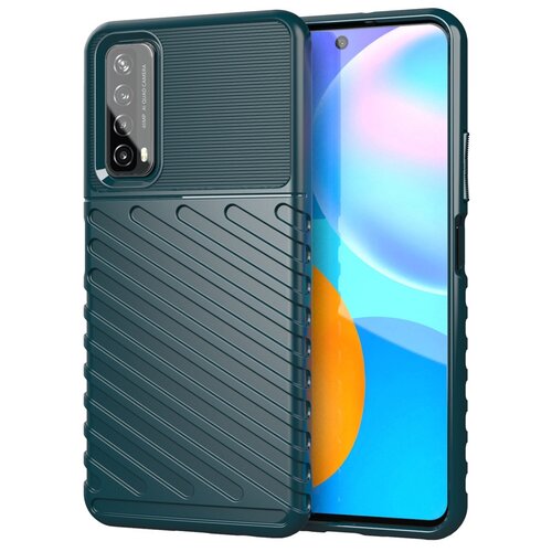 фото Силиконовый матовый непрозрачный чехол с текстурным покрытием линии для huawei p smart (2021) зеленый 100gadgets